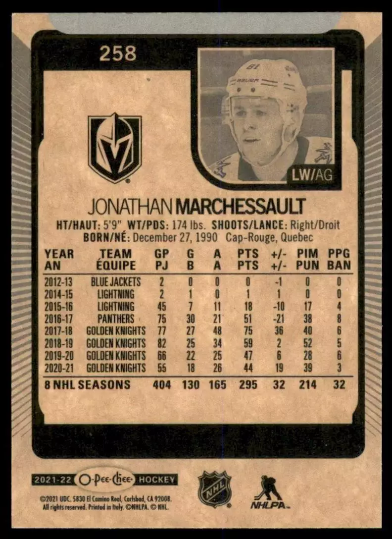 2021-22 O-Pee-Chee #258 Jonathan Marchessault 1