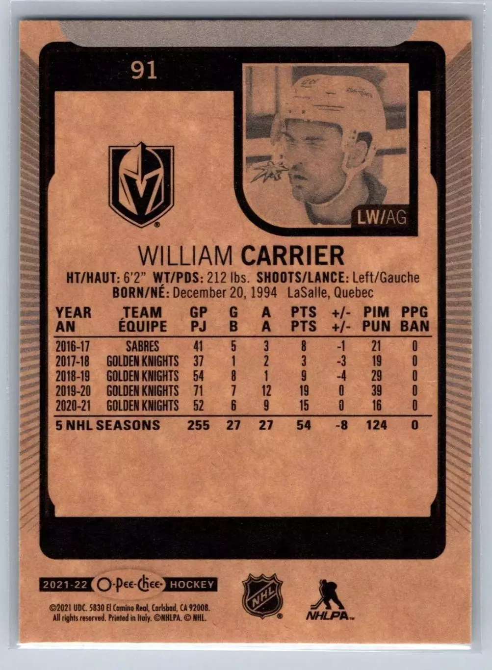 2021-22 O-Pee-Chee #91 William Carrier 1