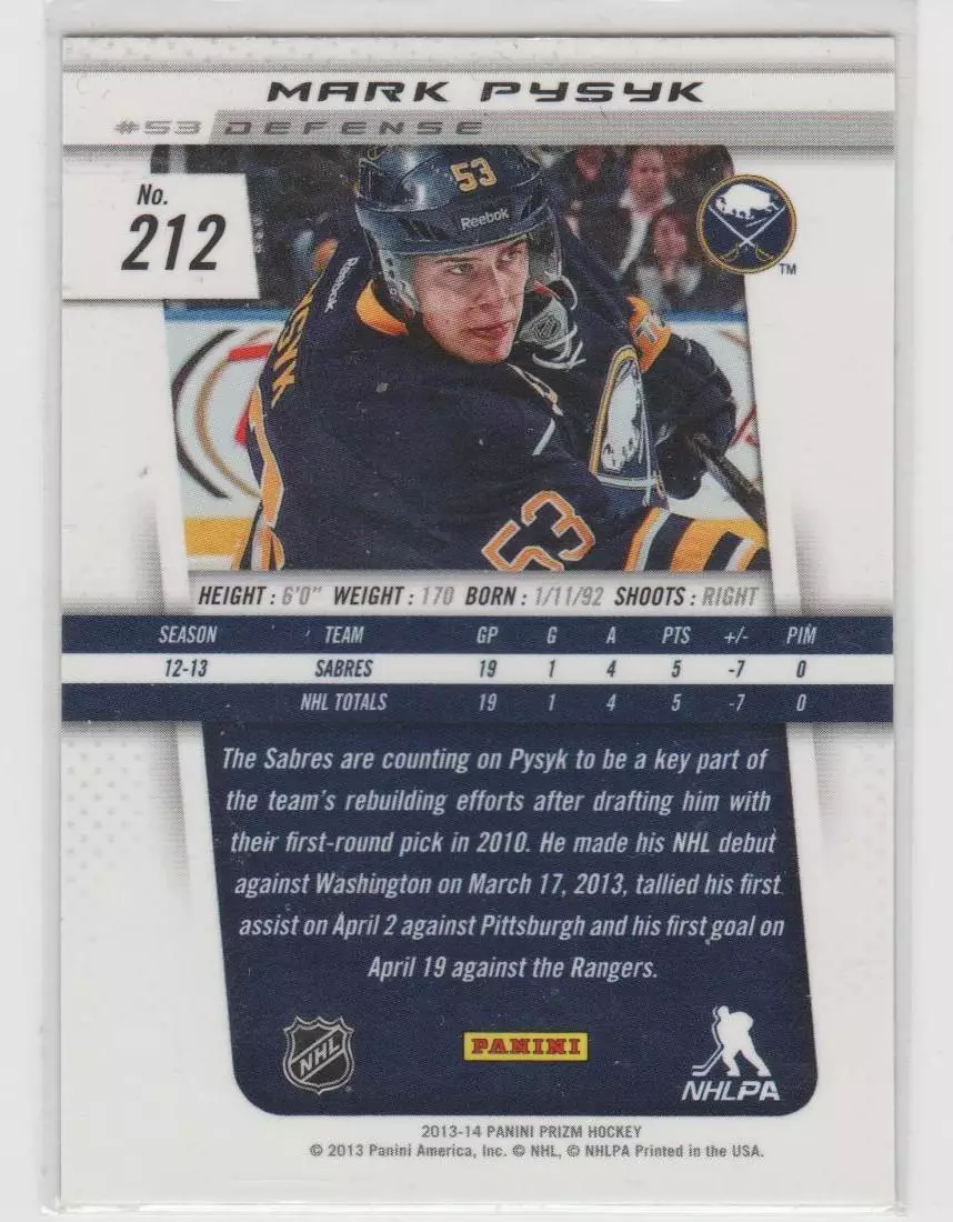 2013-14 Panini Prizm #212 Mark Pysyk RC 1