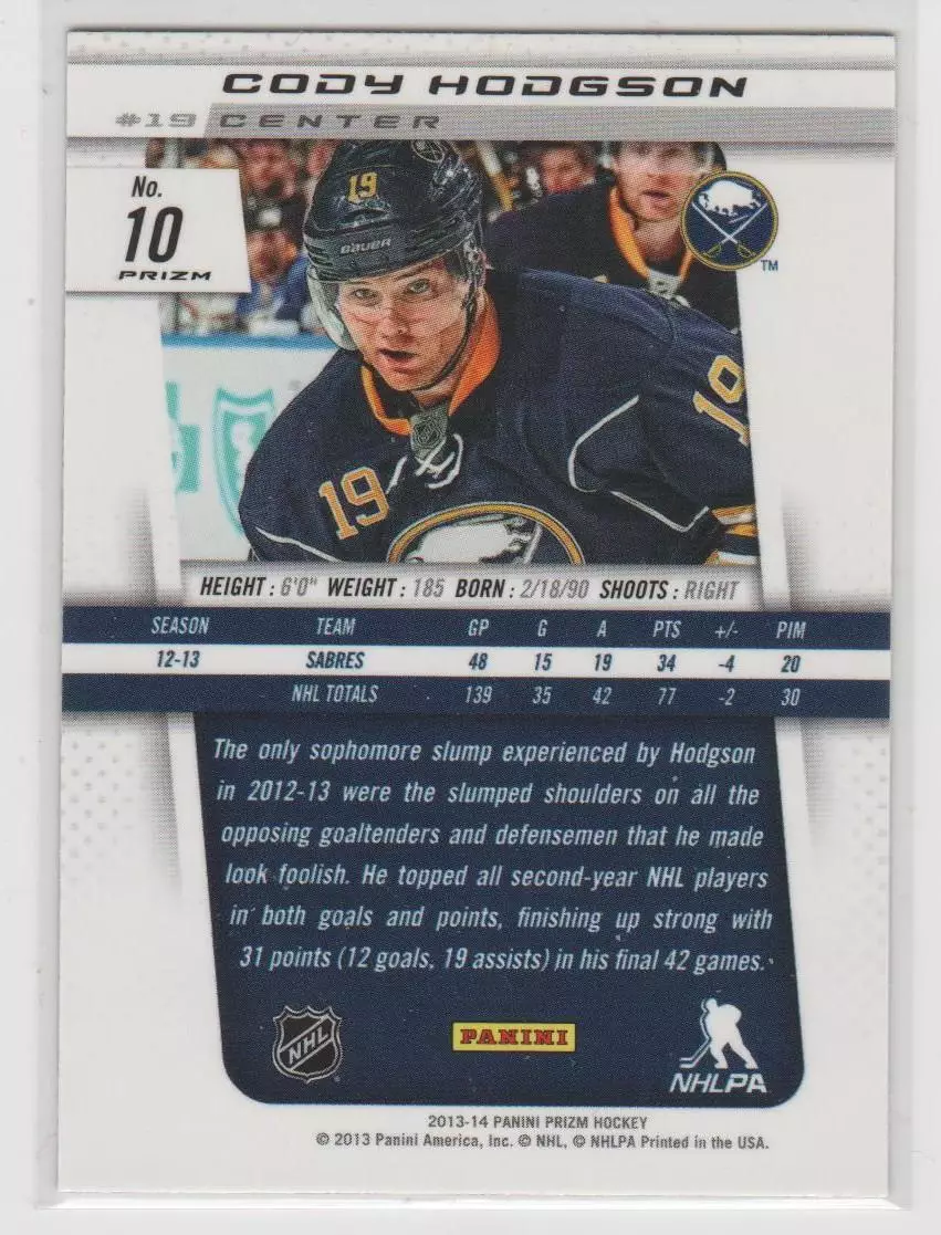 2013-14 Panini Prizm Prizms Red #10 Cody Hodgson 1