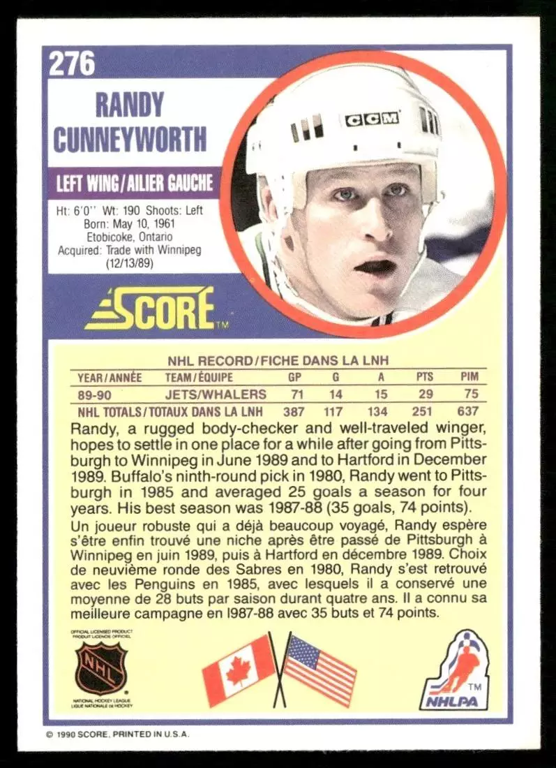 1990-91 Score #276 Randy Cunneyworth 1