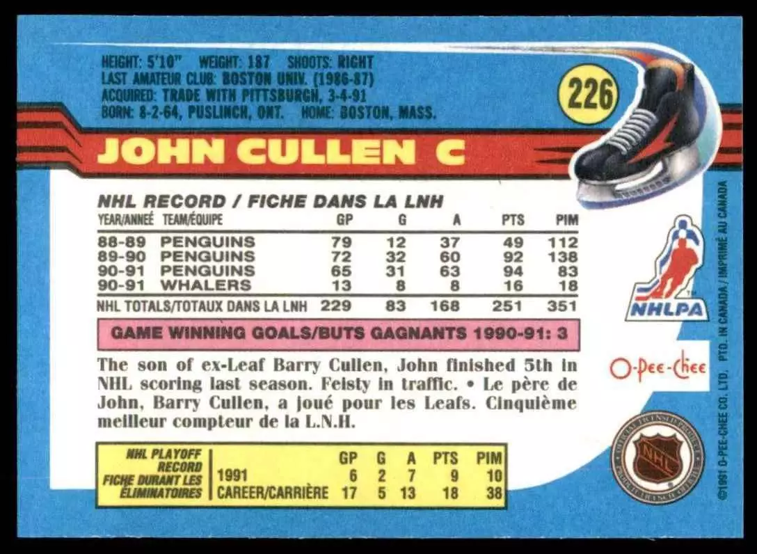 1991-92 O-Pee-Chee #226 John Cullen 1