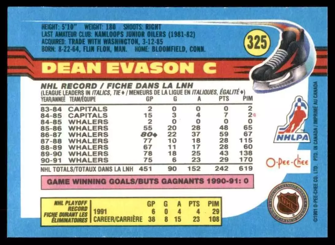 1991-92 O-Pee-Chee #325 Dean Evason 1