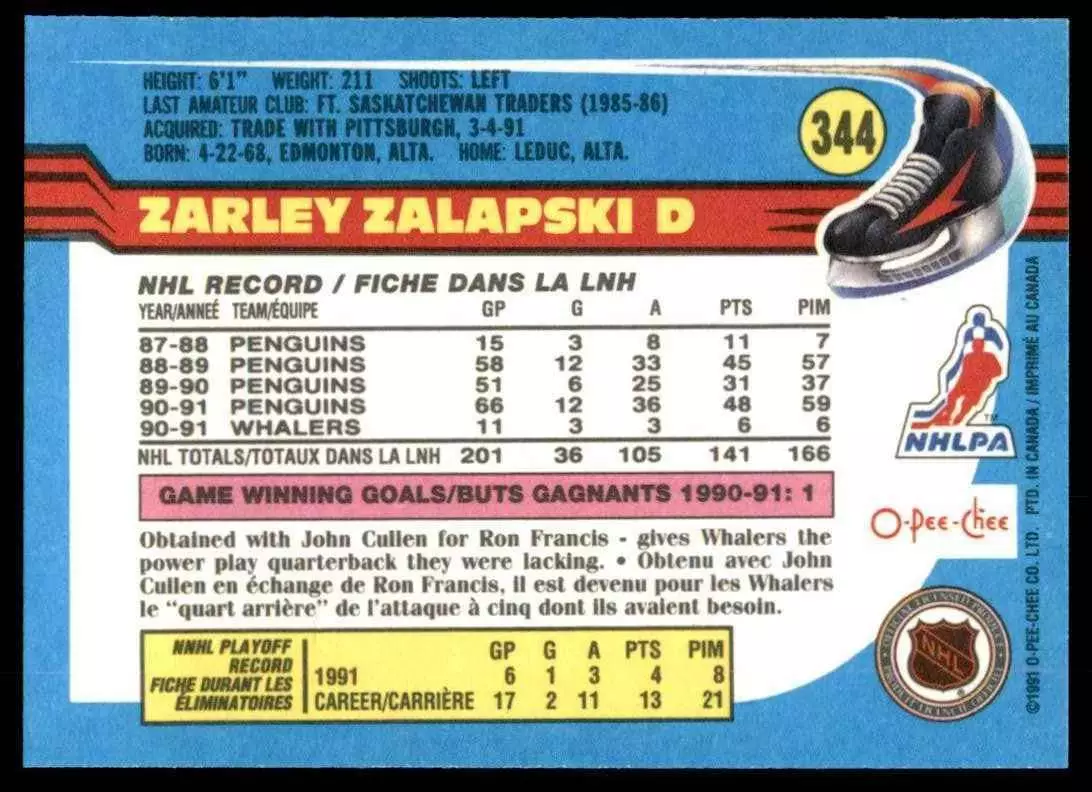 1991-92 O-Pee-Chee #344 Zarley Zalapski 1