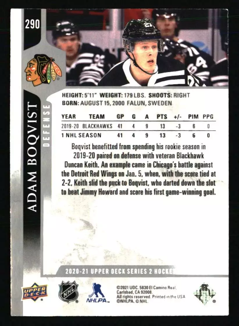 2020-21 Upper Deck #290 Adam Boqvist 1