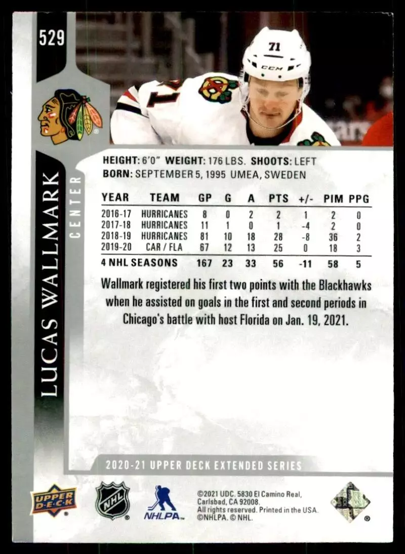 2020-21 Upper Deck #529 Lucas Wallmark 1