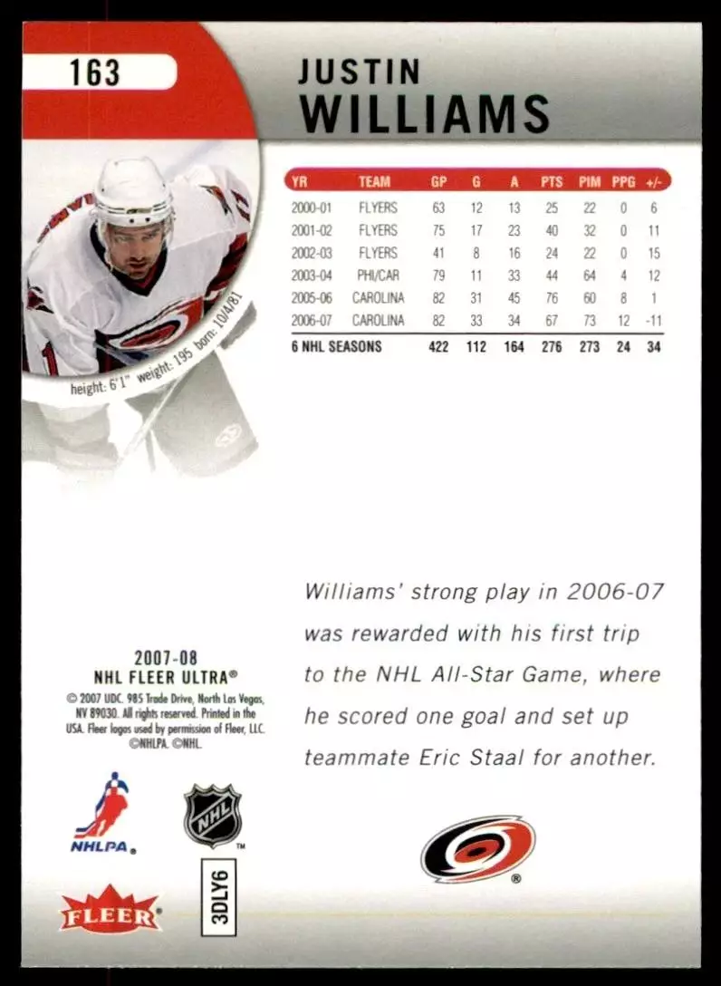 2007-08 Ultra #163 Justin Williams 1
