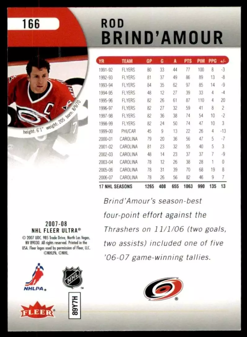 2007-08 Ultra #166 Rod Brind`Amour 1