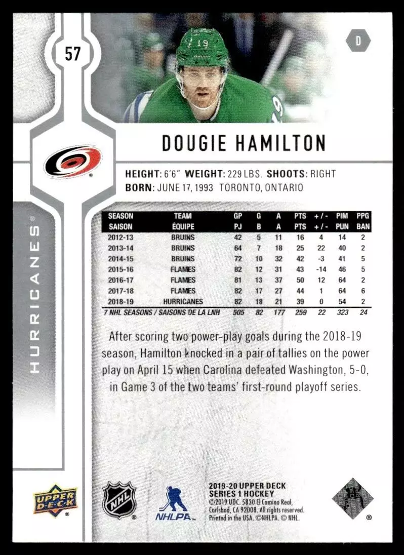 2019-20 Upper Deck #57 Dougie Hamilton 1