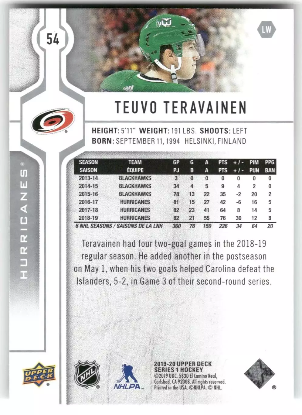 2019-20 Upper Deck #54 Teuvo Teravainen 1