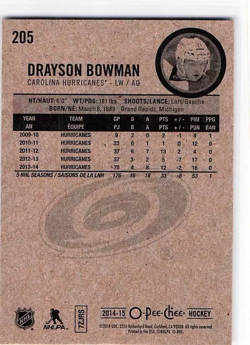 2014-15 O-Pee-Chee #205 Drayson Bowman 1