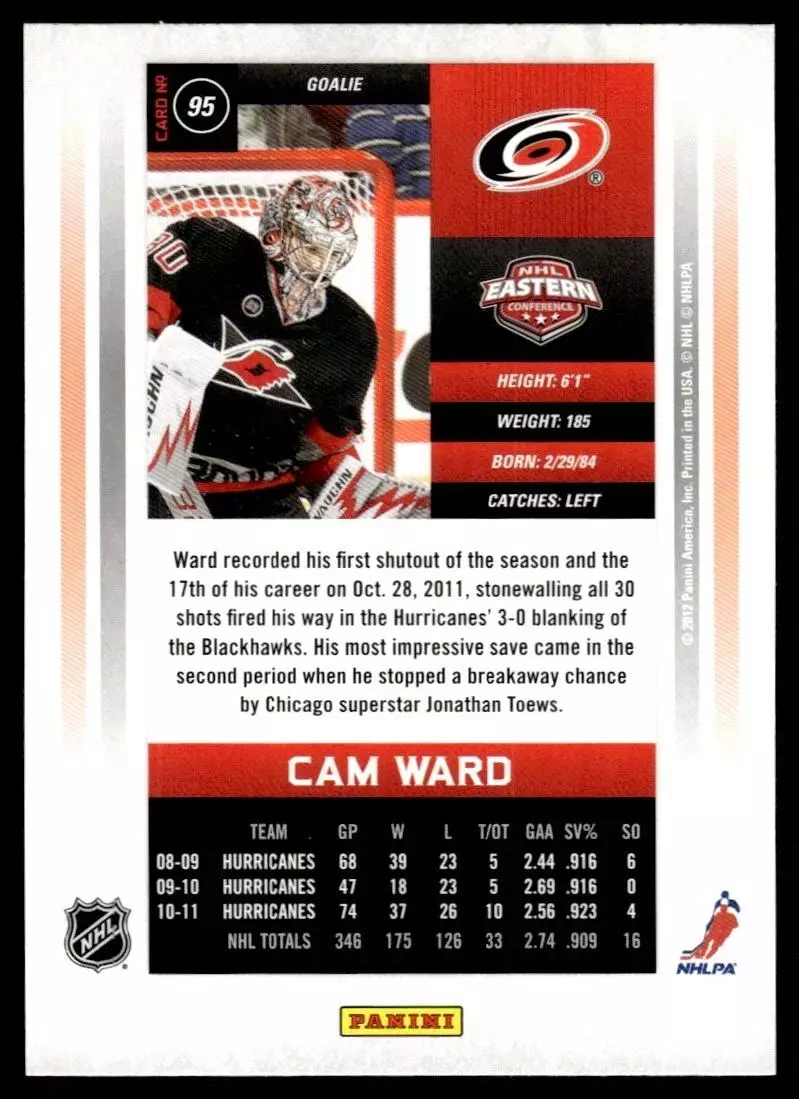 2011-12 Panini Contenders #95 Cam Ward 1