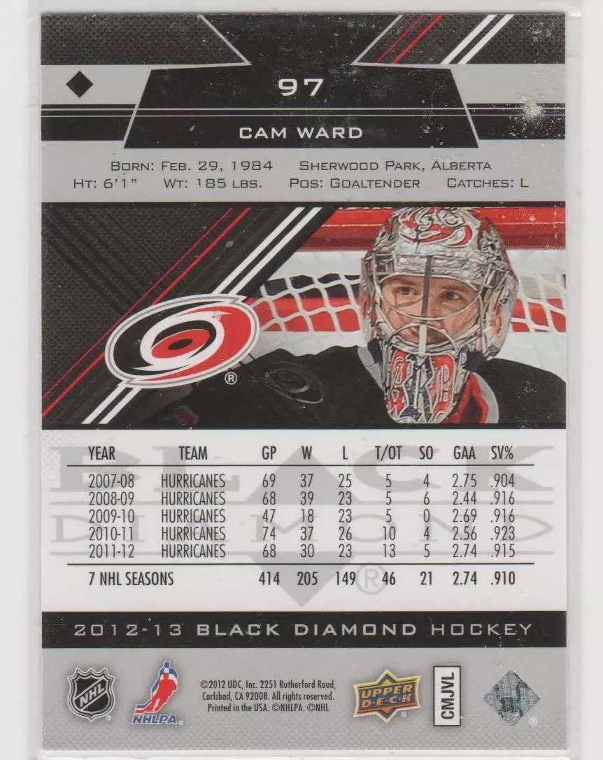 2012-13 Black Diamond #97 Cam Ward 1