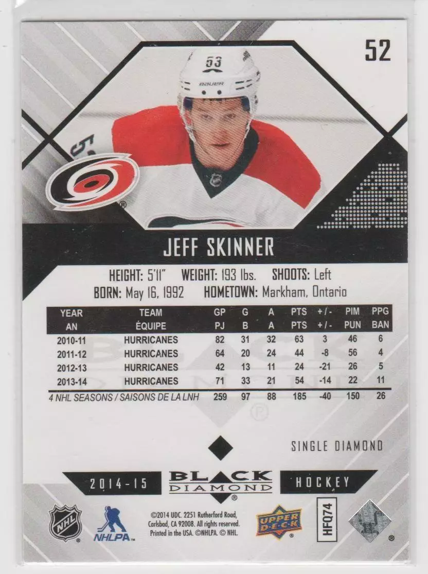 2014-15 Black Diamond #52 Jeff Skinner 1
