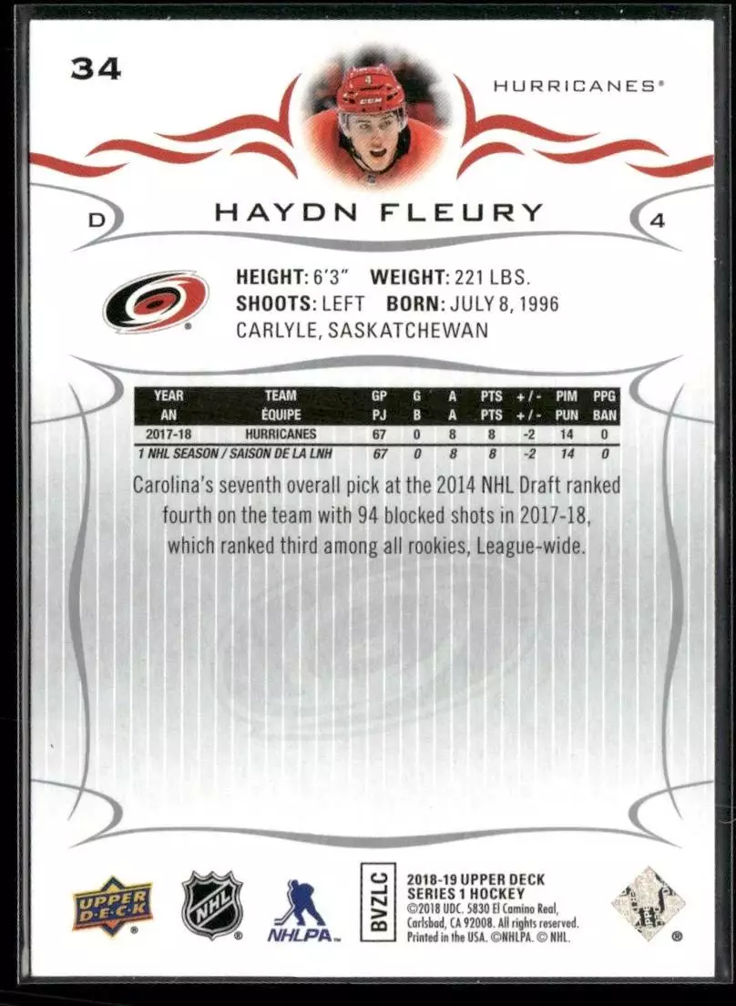 2018-19 Upper Deck #34 Haydn Fleury 1