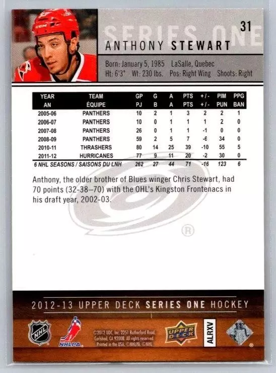 2012-13 Upper Deck #31 Anthony Stewart 1