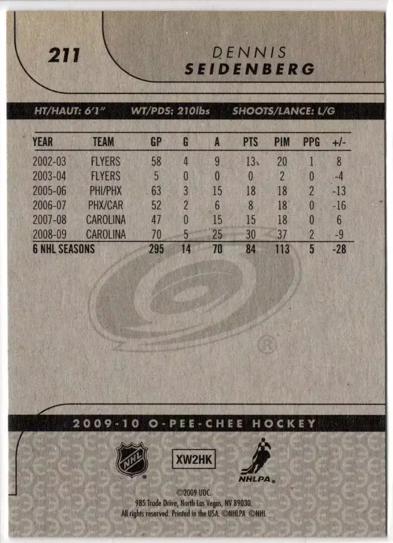 2009-10 O-Pee-Chee #211 Dennis Seidenberg 1