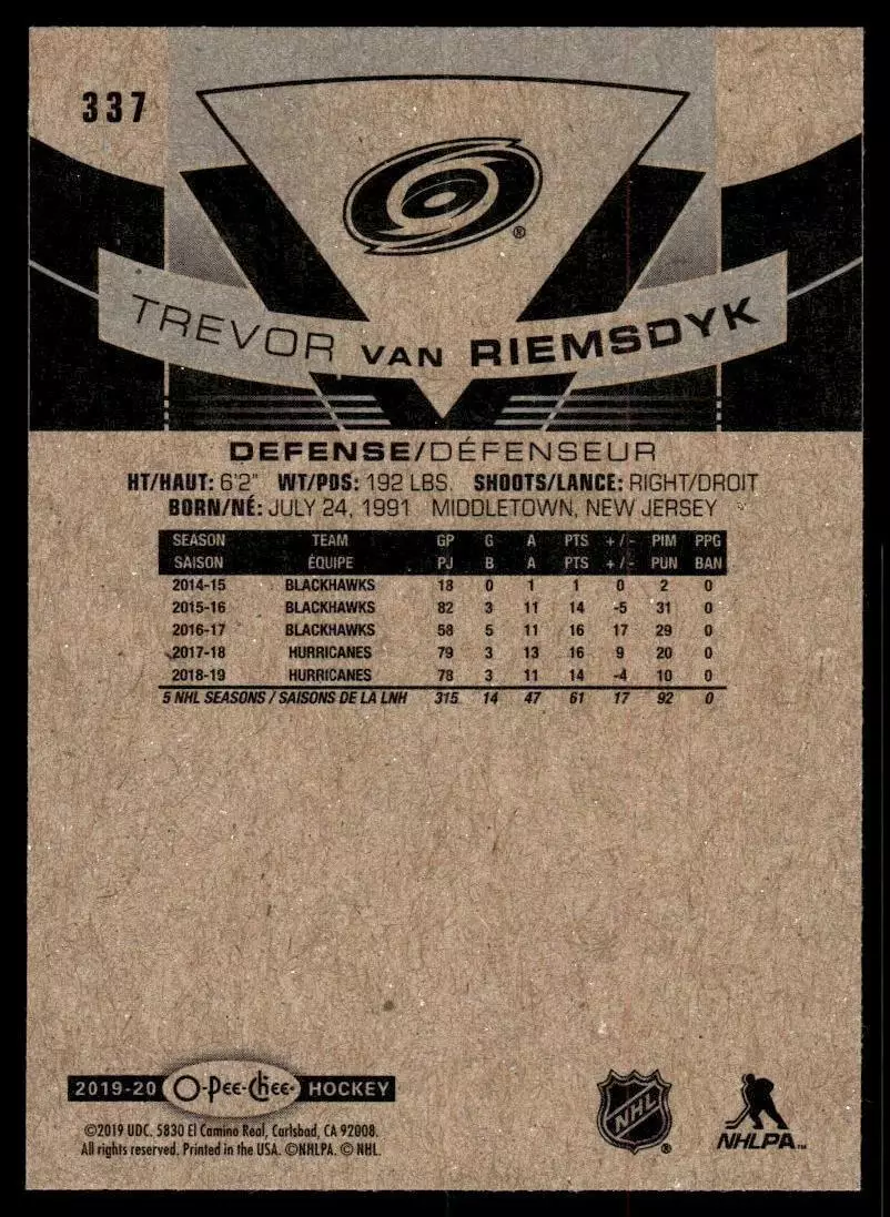 2019-20 O-Pee-Chee #337 Trevor van Riemsdyk 1