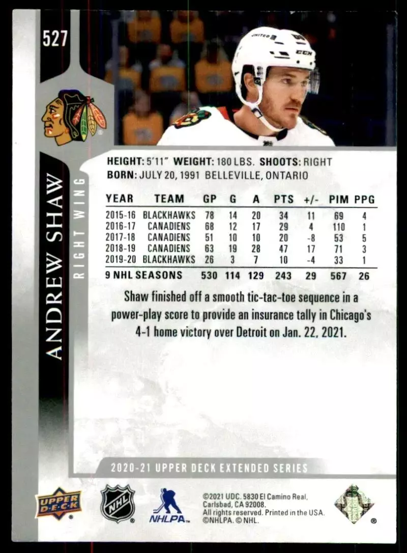 2020-21 Upper Deck #527 Andrew Shaw 1