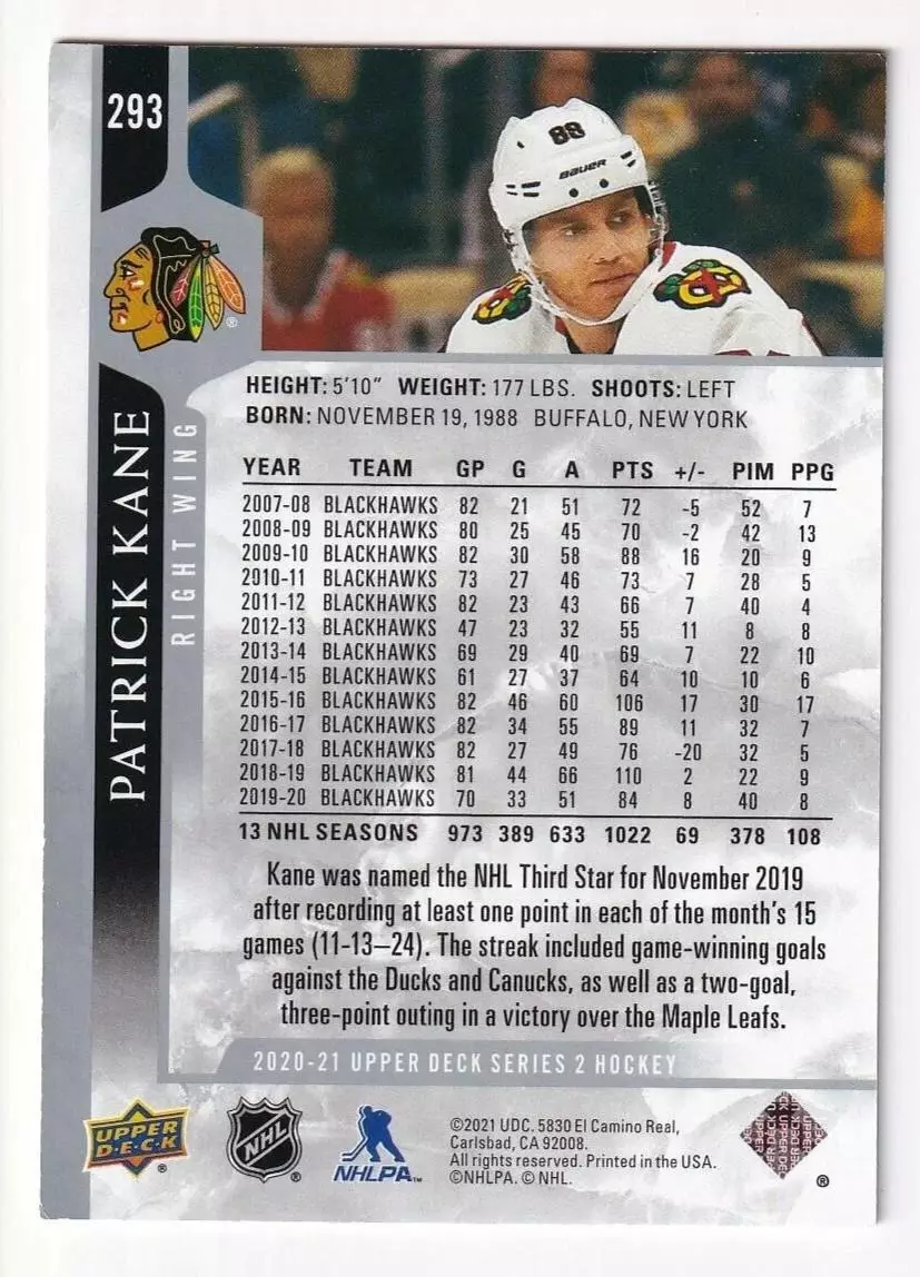 2020-21 Upper Deck #293 Patrick Kane 1