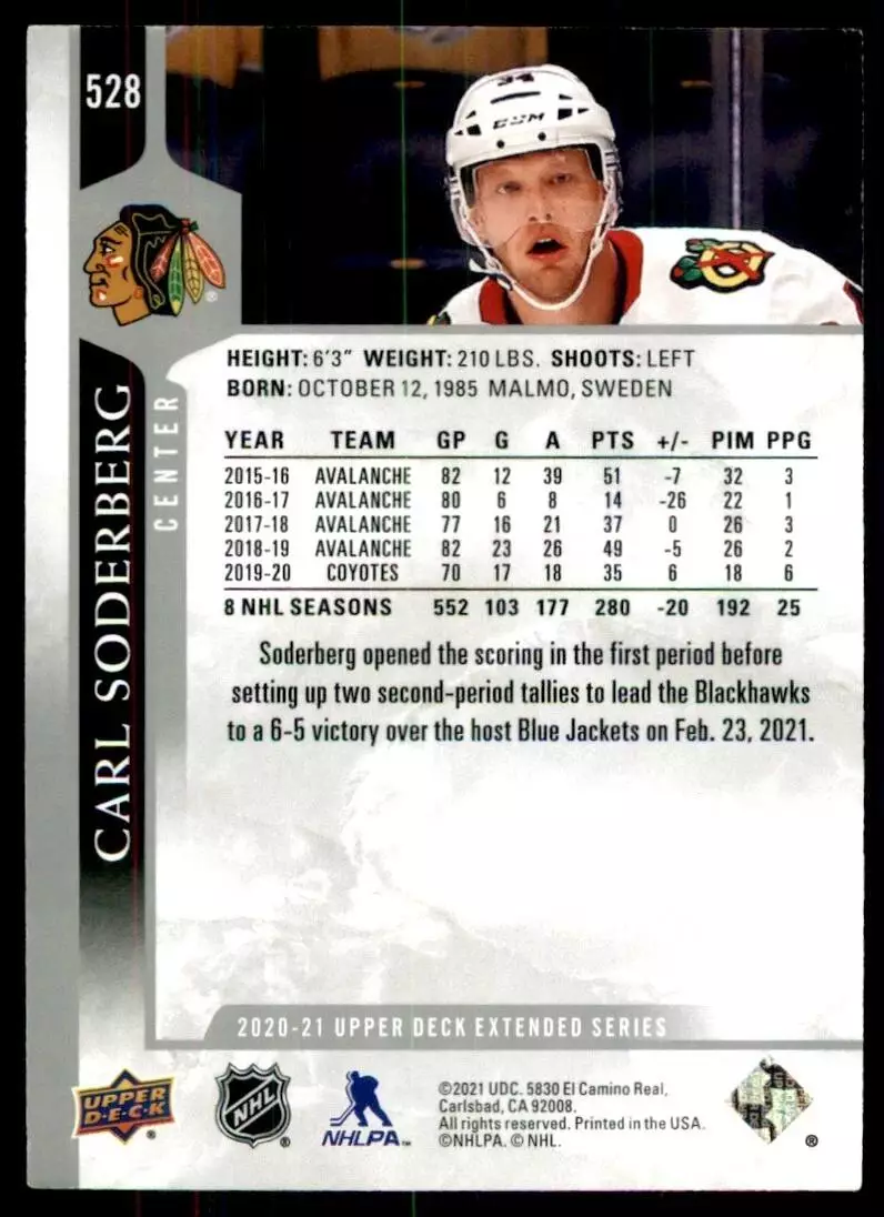 2020-21 Upper Deck #528 Carl Soderberg 1