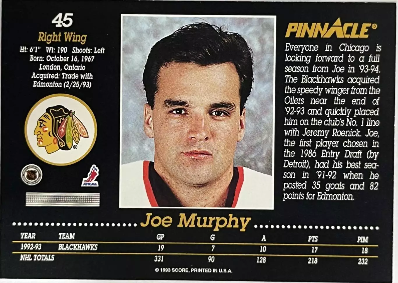 1993-94 Pinnacle #45 Joe Murphy 1