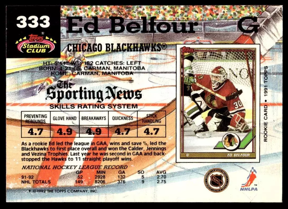1992-93 Stadium Club #333 Ed Belfour 1