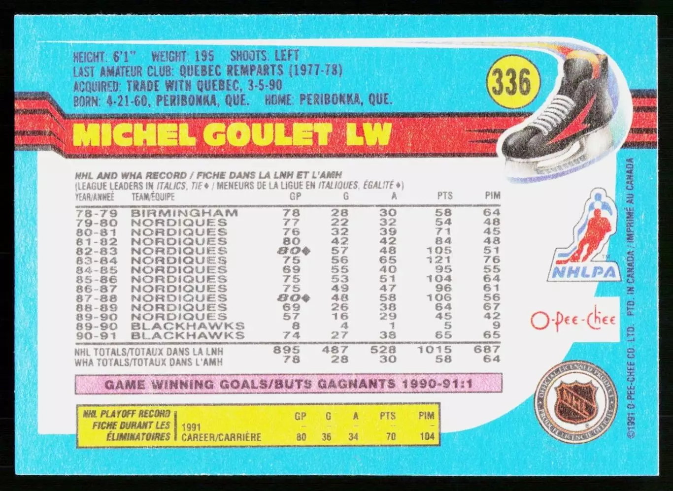 1991-92 O-Pee-Chee #336 Michel Goulet 1