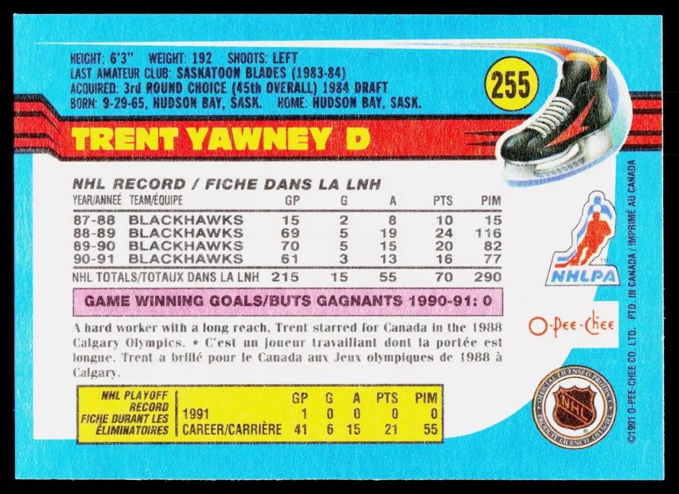 1991-92 O-Pee-Chee #255 Trent Yawney 1