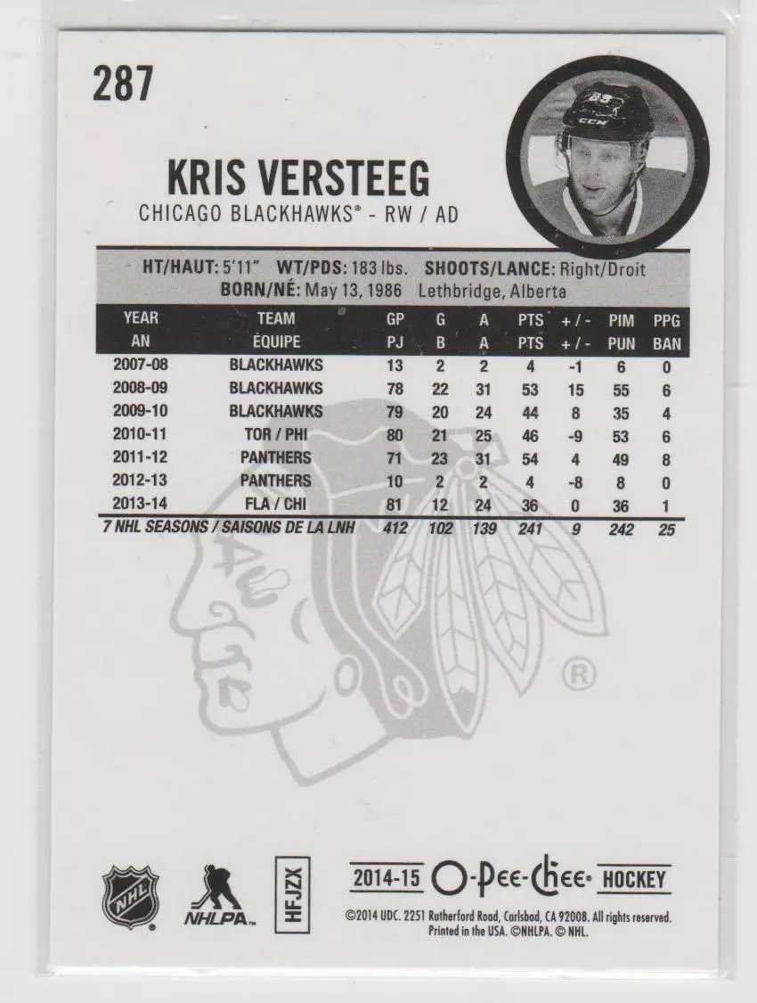 2014-15 O-Pee-Chee Rainbow #287 Kris Versteeg 1
