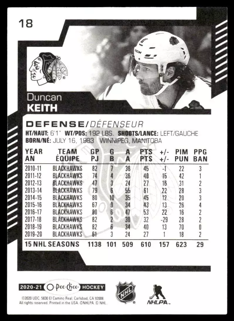 2020-21 O-Pee-Chee #18 Duncan Keith 1