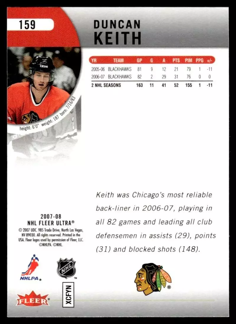 2007-08 Ultra #159 Duncan Keith 1