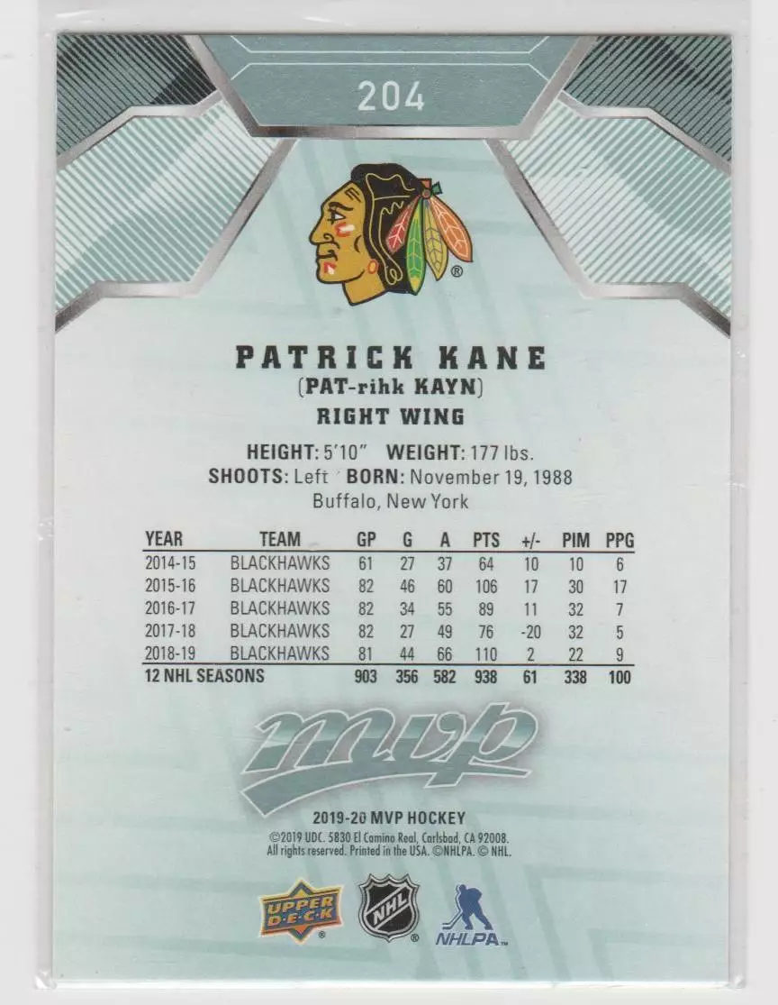 2019-20 Upper Deck MVP #204 Patrick Kane SP 1