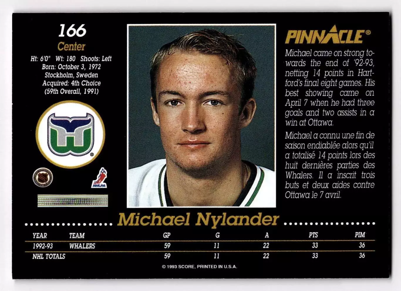 1993-94 Pinnacle #166 Michael Nylander 1