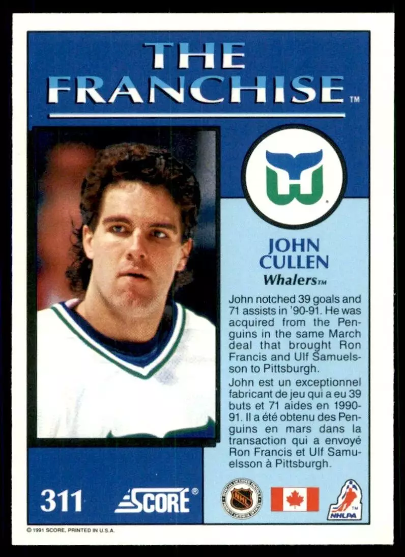 1991-92 Score Canadian Bilingual #311 John Cullen FRAN 1