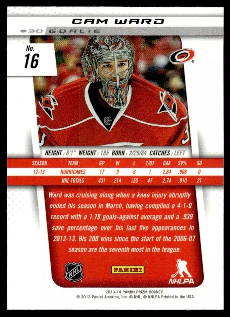 2013-14 Panini Prizm #16 Cam Ward 1