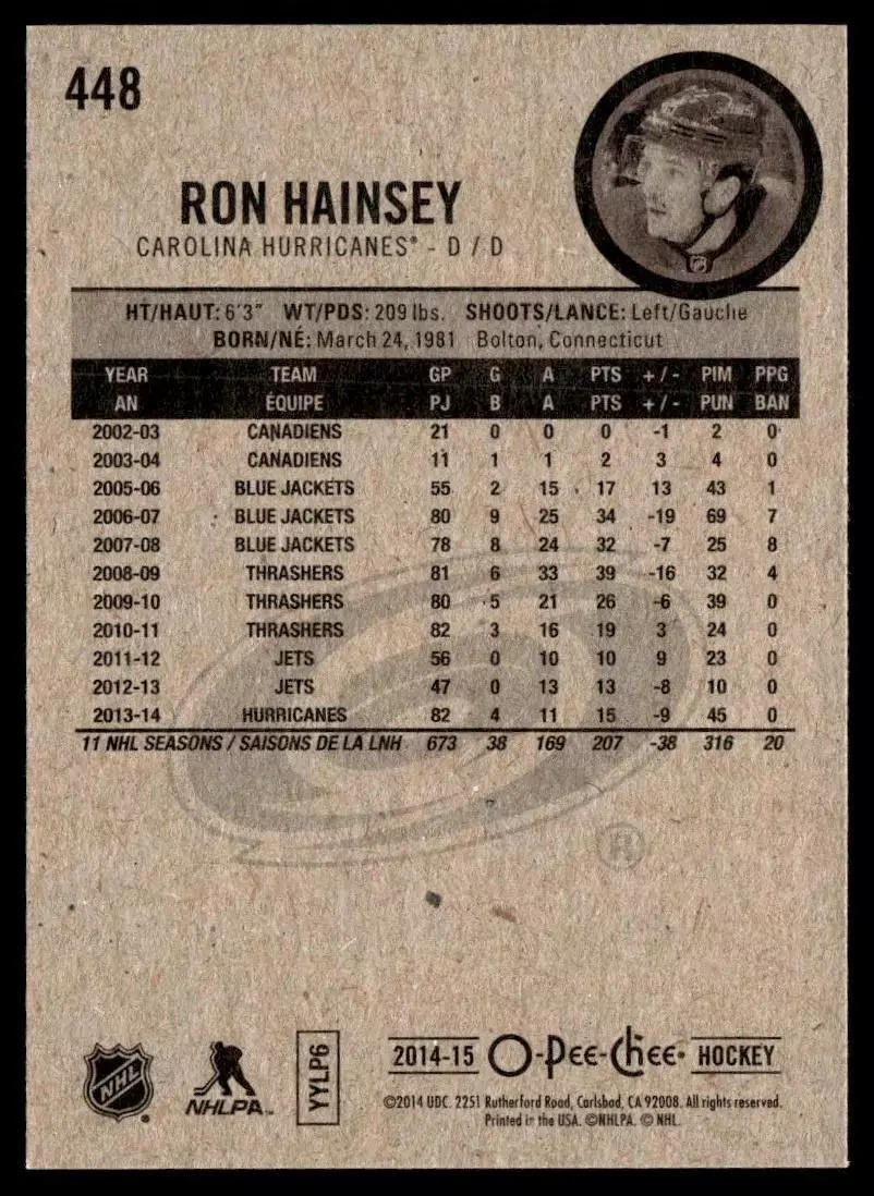 2014-15 O-Pee-Chee #448 Ron Hainsey 1