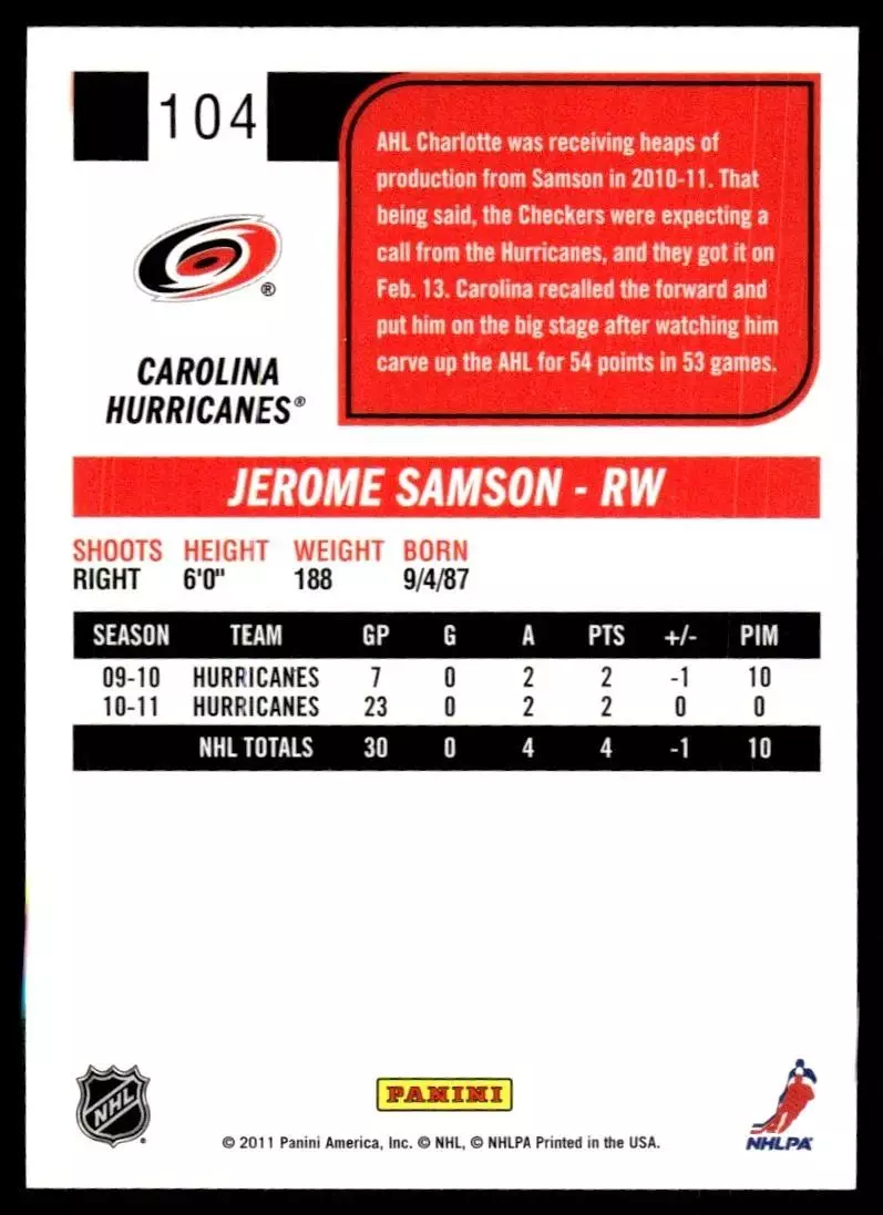 2011-12 Score #104 Jerome Samson 1