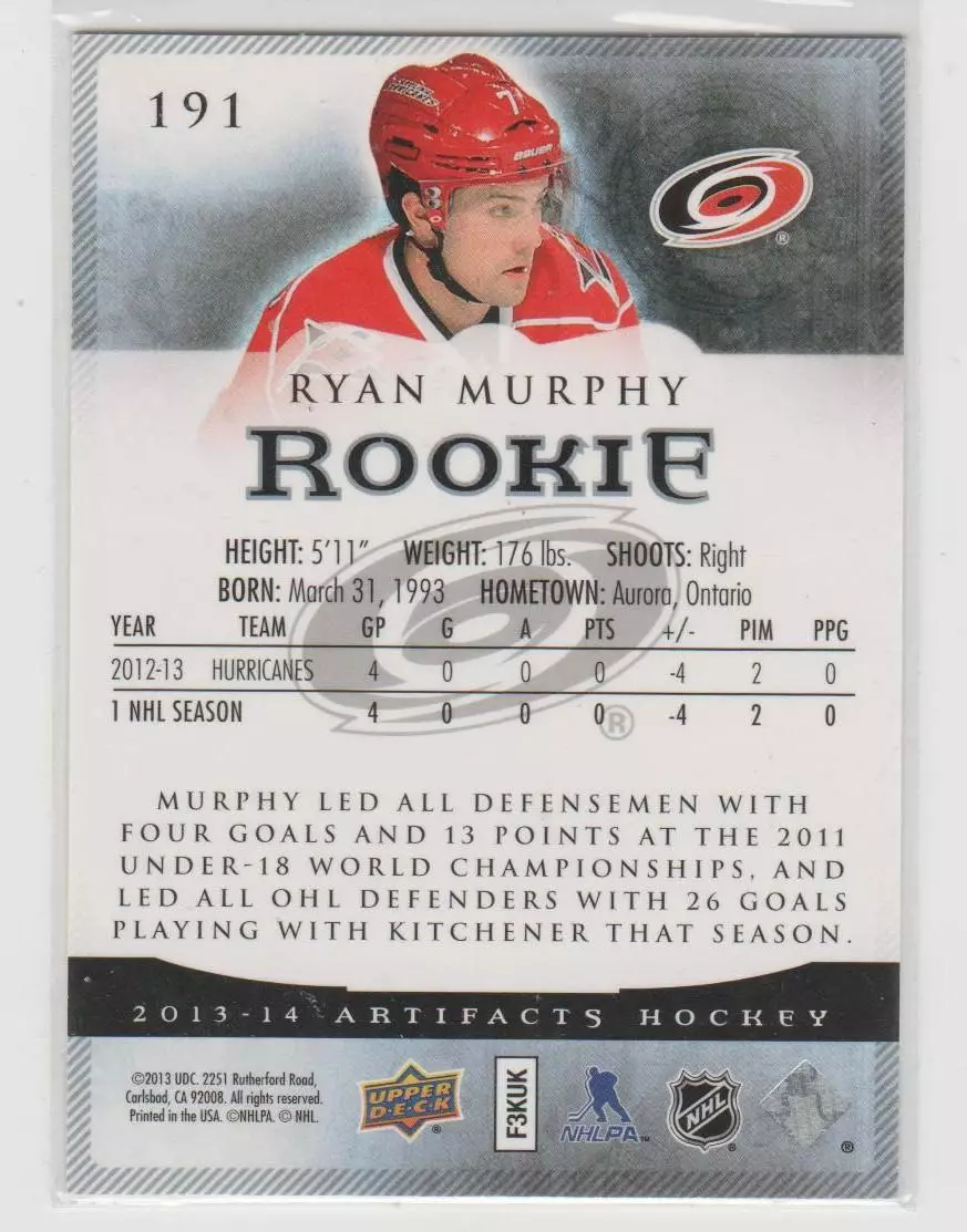 2013-14 Artifacts Ruby #191 Ryan Murphy RC 170\299 1