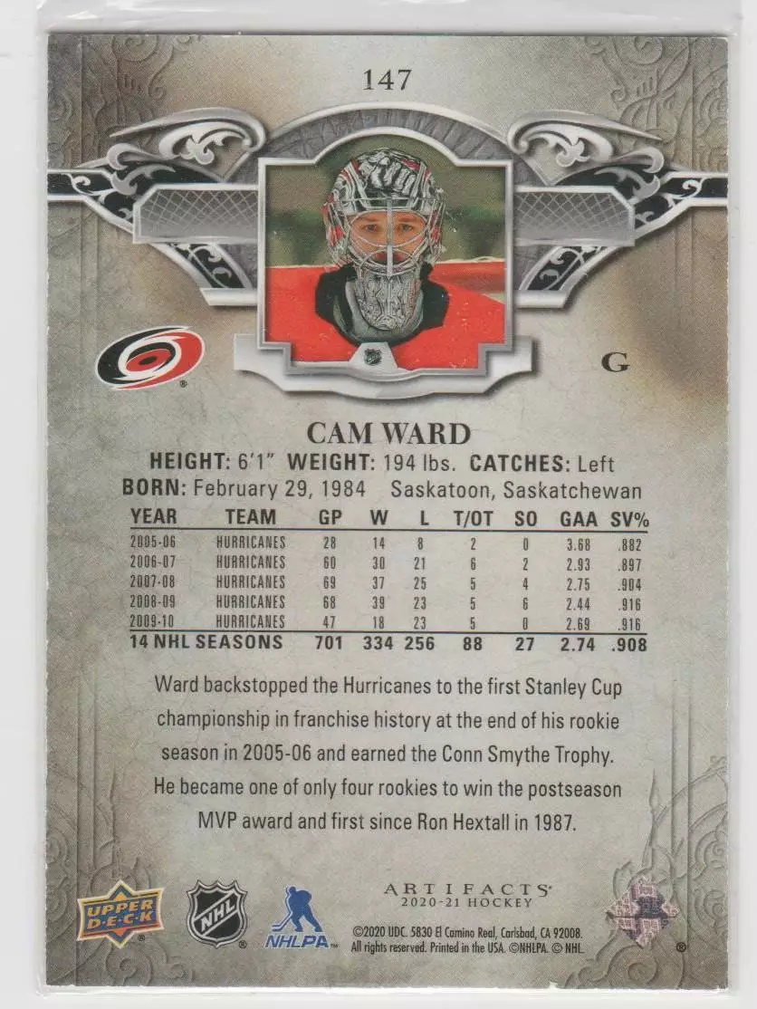 2020-21 Artifacts Ruby #147 Cam Ward 386\399 1