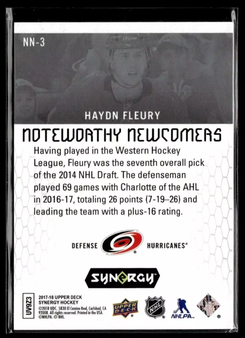 2017-18 Synergy Noteworthy Newcomers #NN3 Haydn Fleury 1