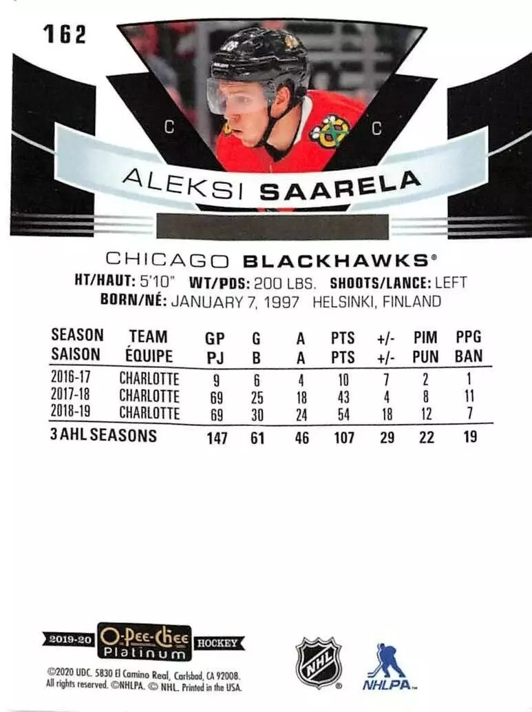 2019-20 O-Pee-Chee Platinum #162 Aleksi Saarela RC 1