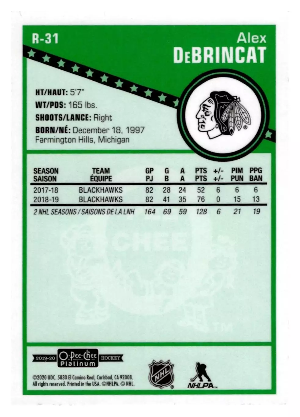 2019-20 O-Pee-Chee Platinum Retro #R31 Alex DeBrincat 1