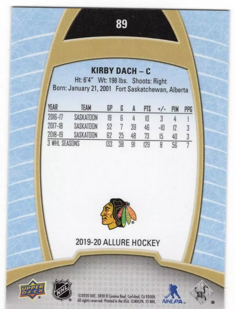 2019-20 Upper Deck Allure #89 Kirby Dach RC 1