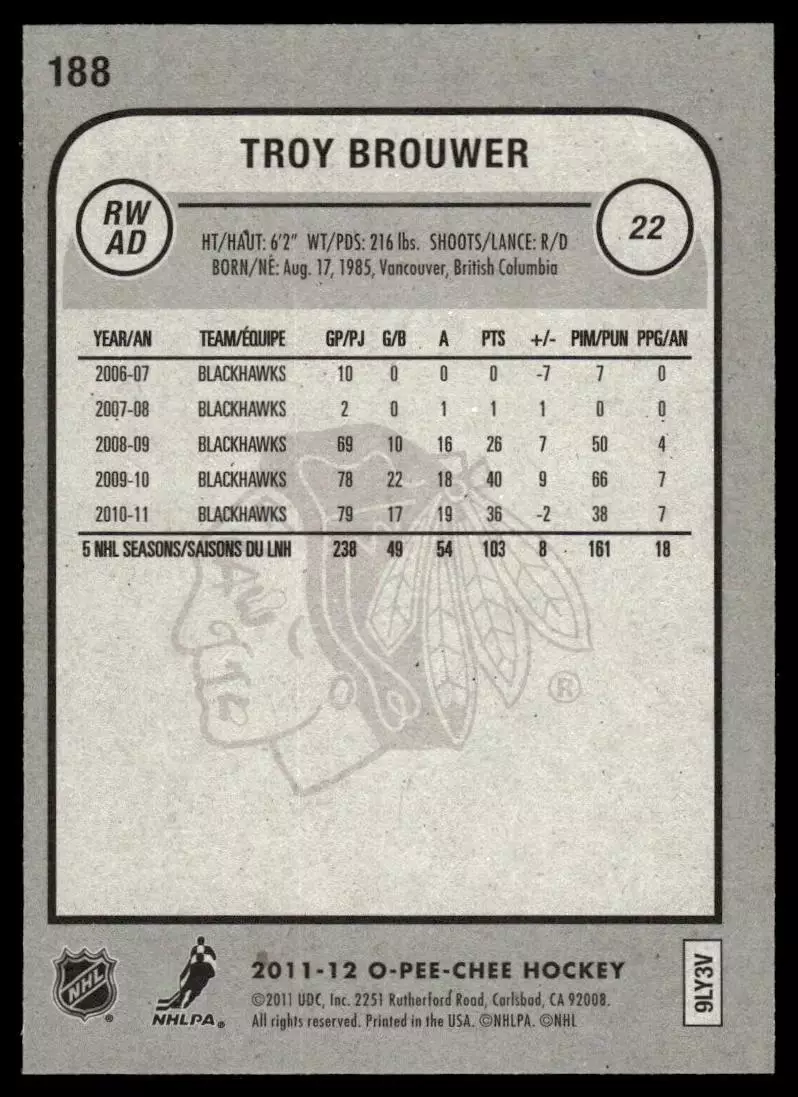 2011-12 O-Pee-Chee #188 Troy Brouwer 1