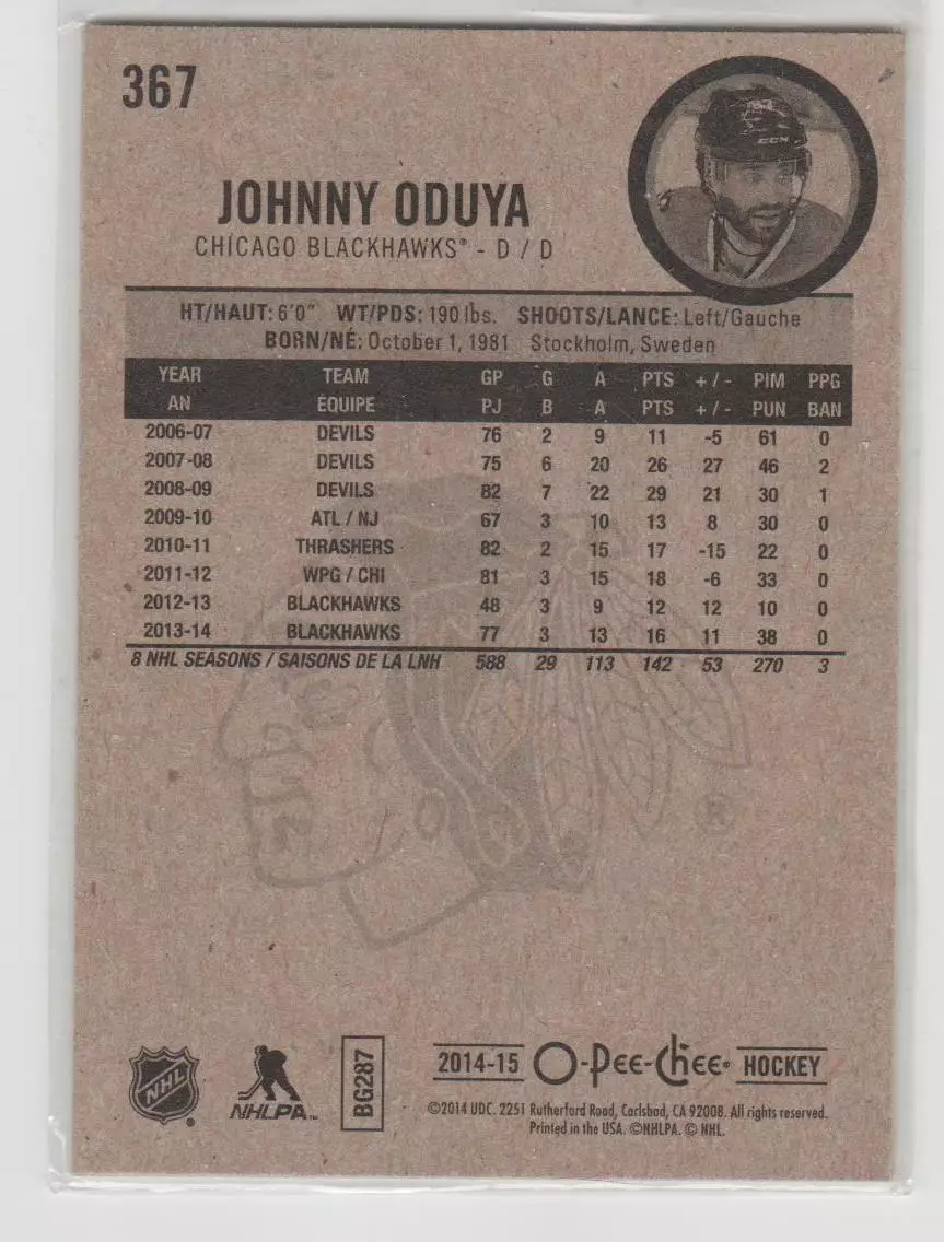 2014-15 O-Pee-Chee #367 Johnny Oduya 1