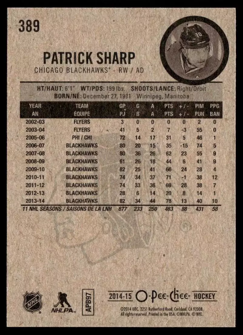 2014-15 O-Pee-Chee #389 Patrick Sharp 1