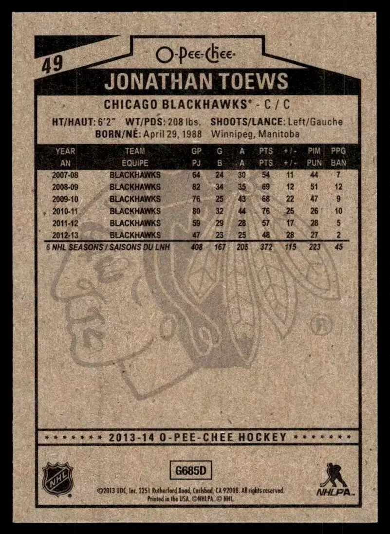 2013-14 O-Pee-Chee #49 Jonathan Toews 1