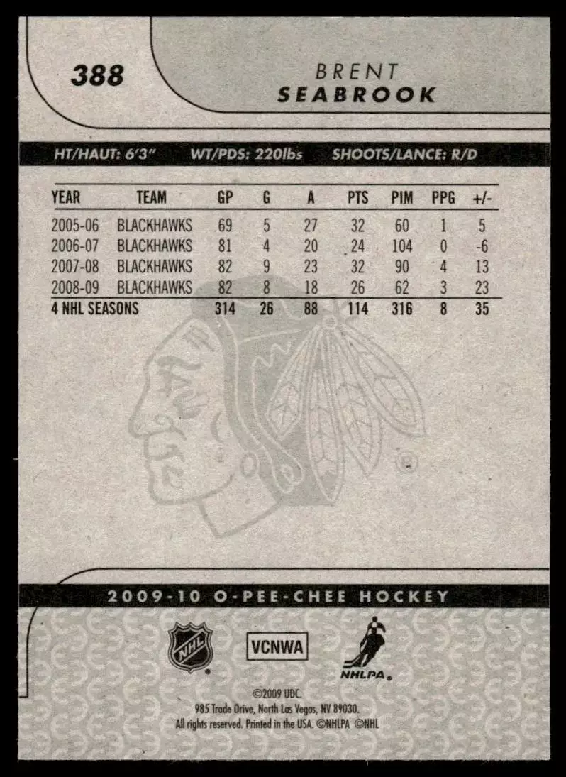 2009-10 O-Pee-Chee #388 Brent Seabrook 1