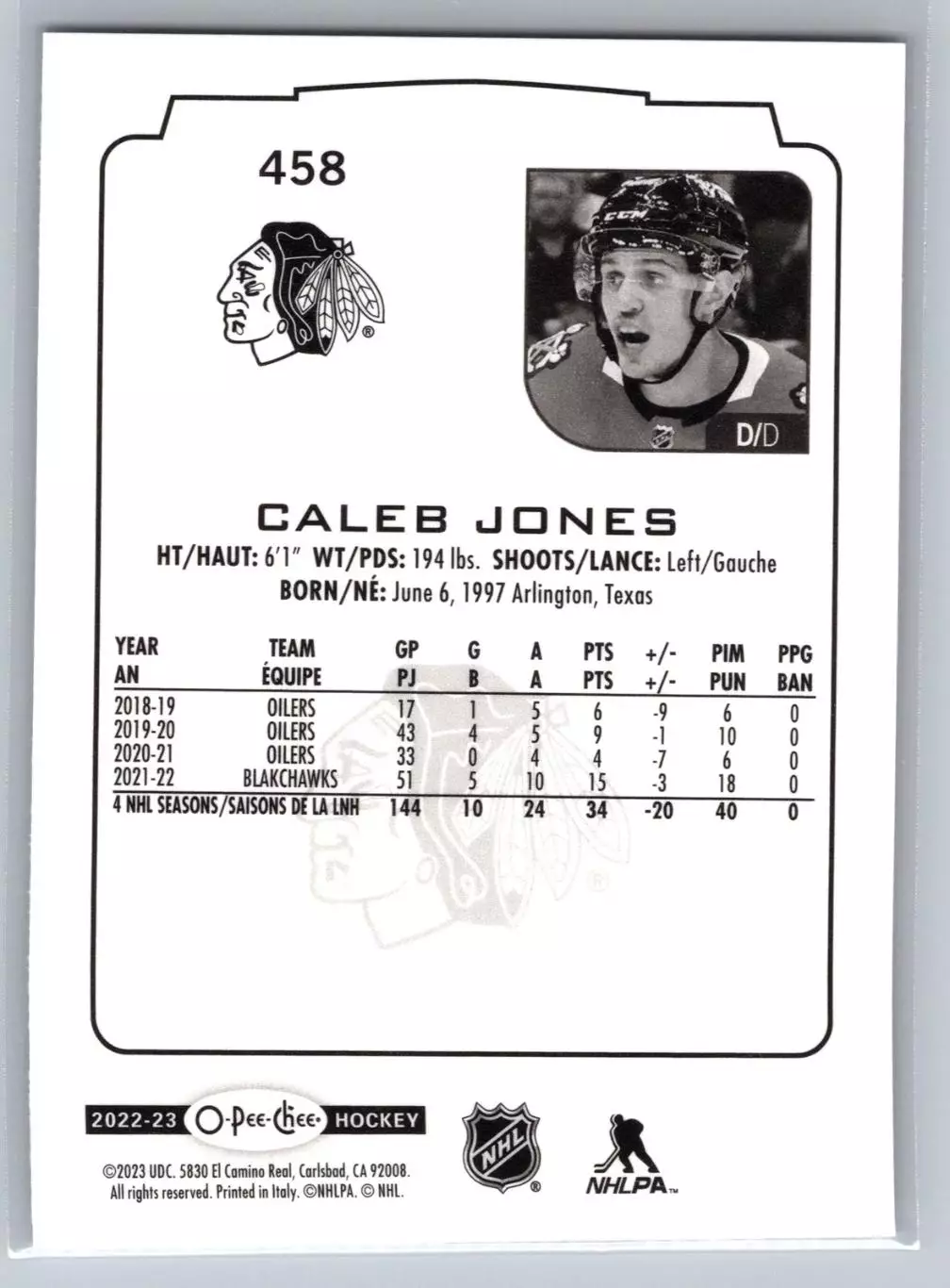 2022-23 O-Pee-Chee #458 Caleb Jones 1